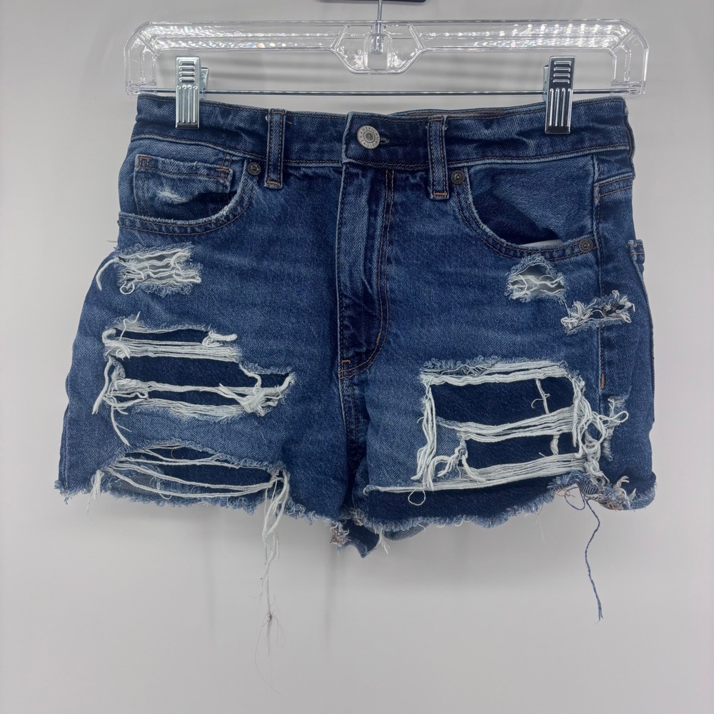 American Eagle Mom Jean Shorts Ripped Distressed Dark Wash Denim Women's